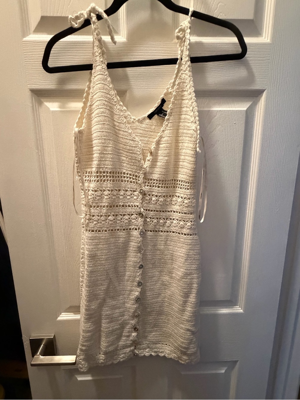 Forever 21 Cream Crochet Button-Front Mini Dress